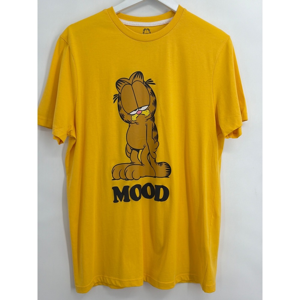 Garfield Mood Graphic T-Shirt Yellow Nickelodeon Mens Large Cotton‎ Short Sleeve